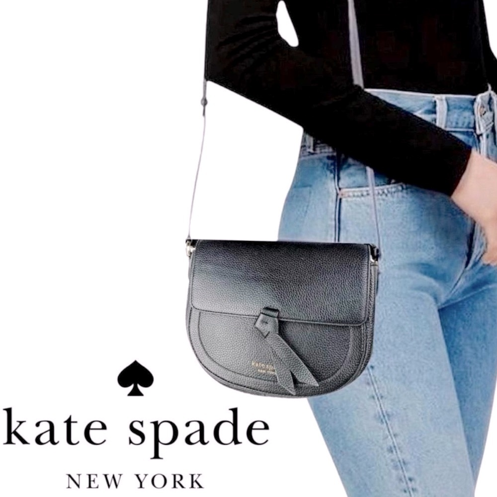 Kate Spade Textured Black Leather Crossbody “Saddlebag” with Curved Flap